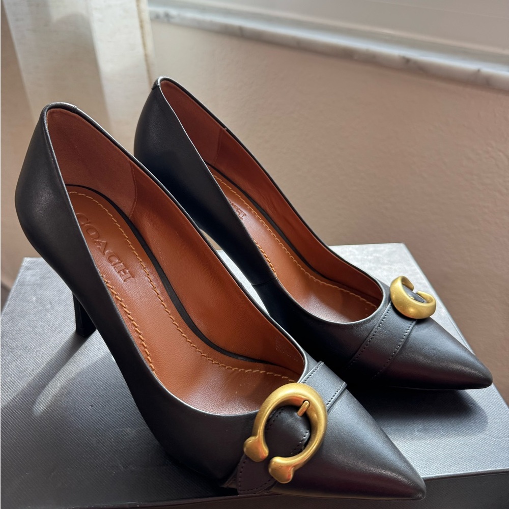 Coach Black Heels with Gold Detail pumps like new, only one time used
